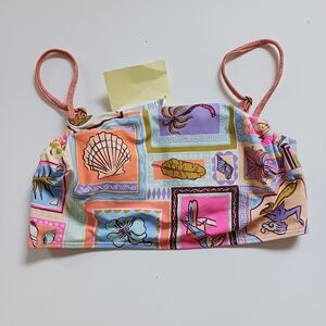 Rip Curl Green and Pink Bandeau Bikini Top  Bra with Ruched Center NWT SZ S